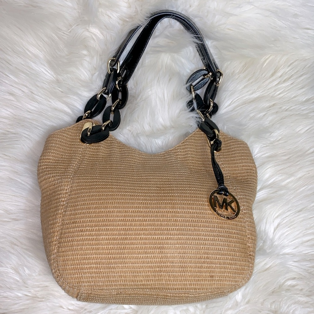 Michael Kors basket style bag with patten leather straps